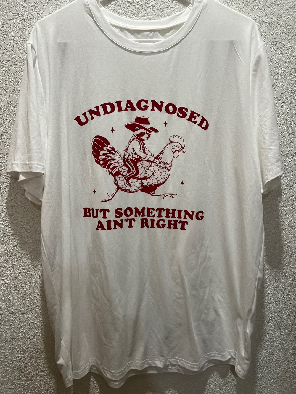 Graphic White unisex T-Shirt with Red Print - Undiagnosed Design